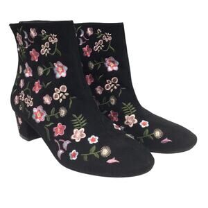 Atmosphere Boho Festival Floral 90s Embroidered Black Ankle Bootie Women's Sz 9